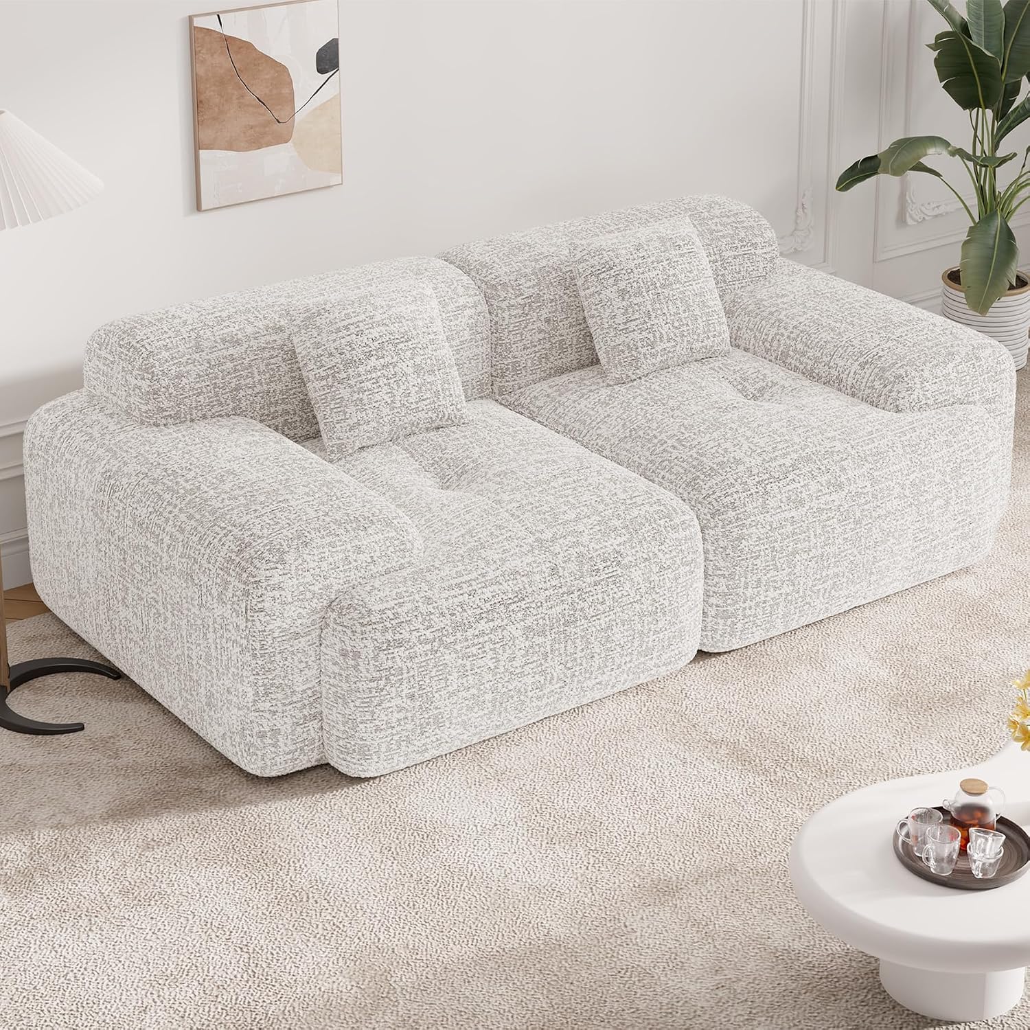 85' Cloud Loveseat Sofa in a Box, Modern Small Couch No Assembly Required, Comfy Deep Seat Boneless Couches for Living Room, Bedroom, Apartment, Beige 1 PCS