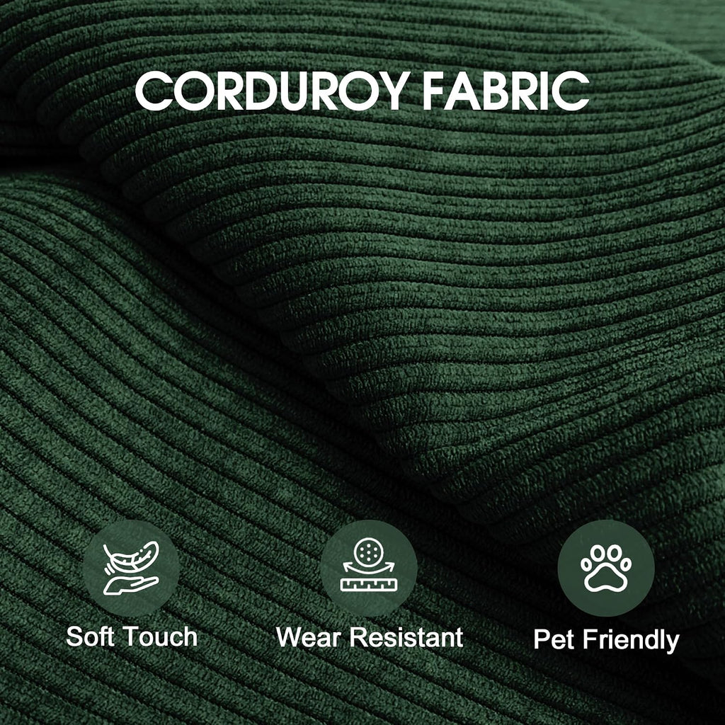 Ball & Cast 78.8' Compressed Modular Sofa Bed, No-Assembly Convertible Floor Futon Couch with Pillow Backrest & Armrest Support, Boneless Corduroy Sleeper Sofa for Living Room & Bedroom, Green