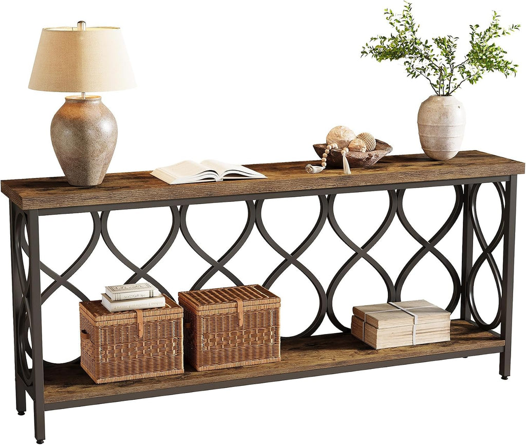 Tribesigns 70.9' Long Console Table, 2-Tier Industrial Sofa Table Behind Couch, Narrow Entryway Accent Tables for Hallway, Foyer
