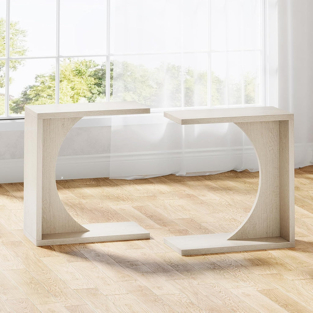 Tribesigns Set of 2 C-Shaped End Table for Couch, Small Bedside Table for Sofa, Wooden Nightstand for Living Room Bedroom Laptop Work Desk (2, Beige)