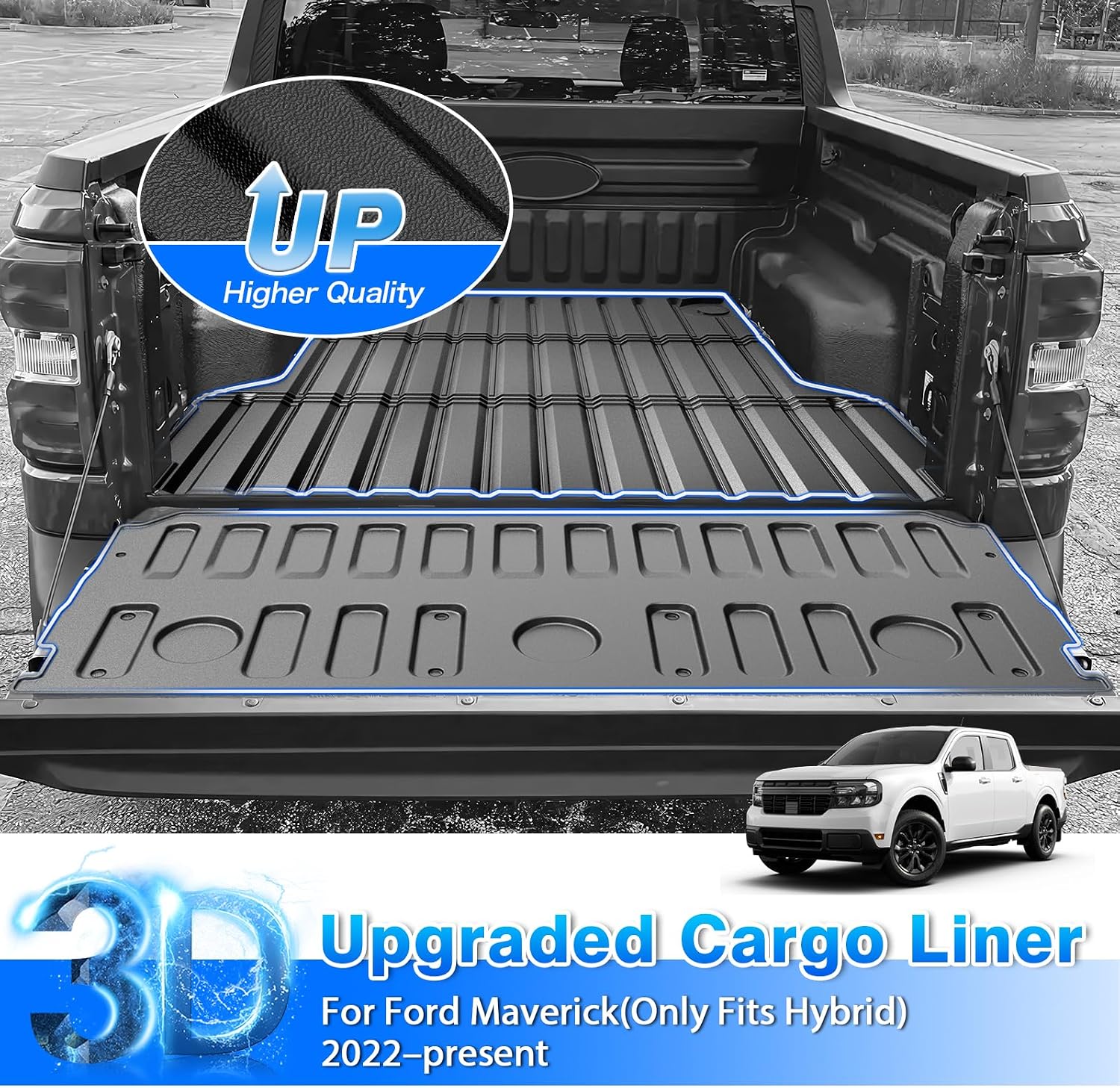 Maverick Floor Mats - Car Mats for Ford Maverick Hybrid 2022-2025 2026, All Weather Floor Mats and Tailgate Mat with Truck Bed Mat for Maverick Accessories, Heavy Duty Rubber Mats