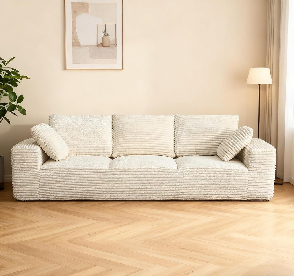 104.3' Modular Sectional Cloud Couch, Boneless Couches for Living Room, 3 Seater Modern Lounge Couch, No Assembly Required, Cream