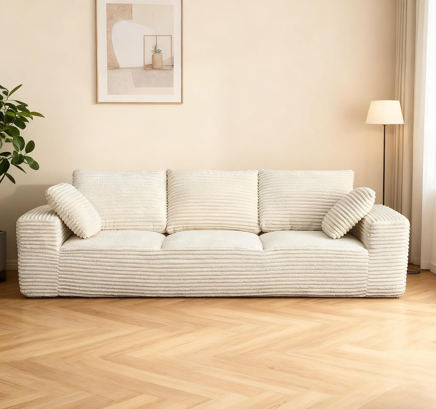 104.3' Modular Sectional Cloud Couch, Boneless Couches for Living Room, 3 Seater Modern Lounge Couch, No Assembly Required, Cream