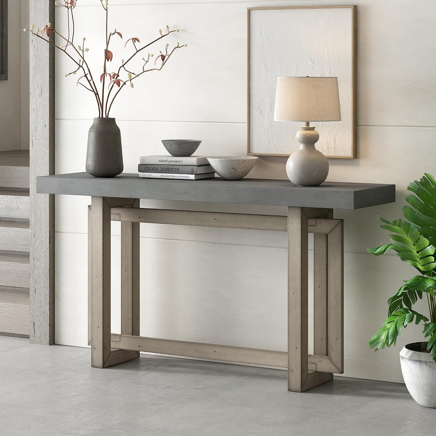 Merax 60'' Long Modern Console Table, Wood Minimalism Industrial Style Sofa Table Entryway Table Side Table Display Table for Entry Way, Hallway, Couch, Living Room, Kitchen, Foyer (Gray), Grey