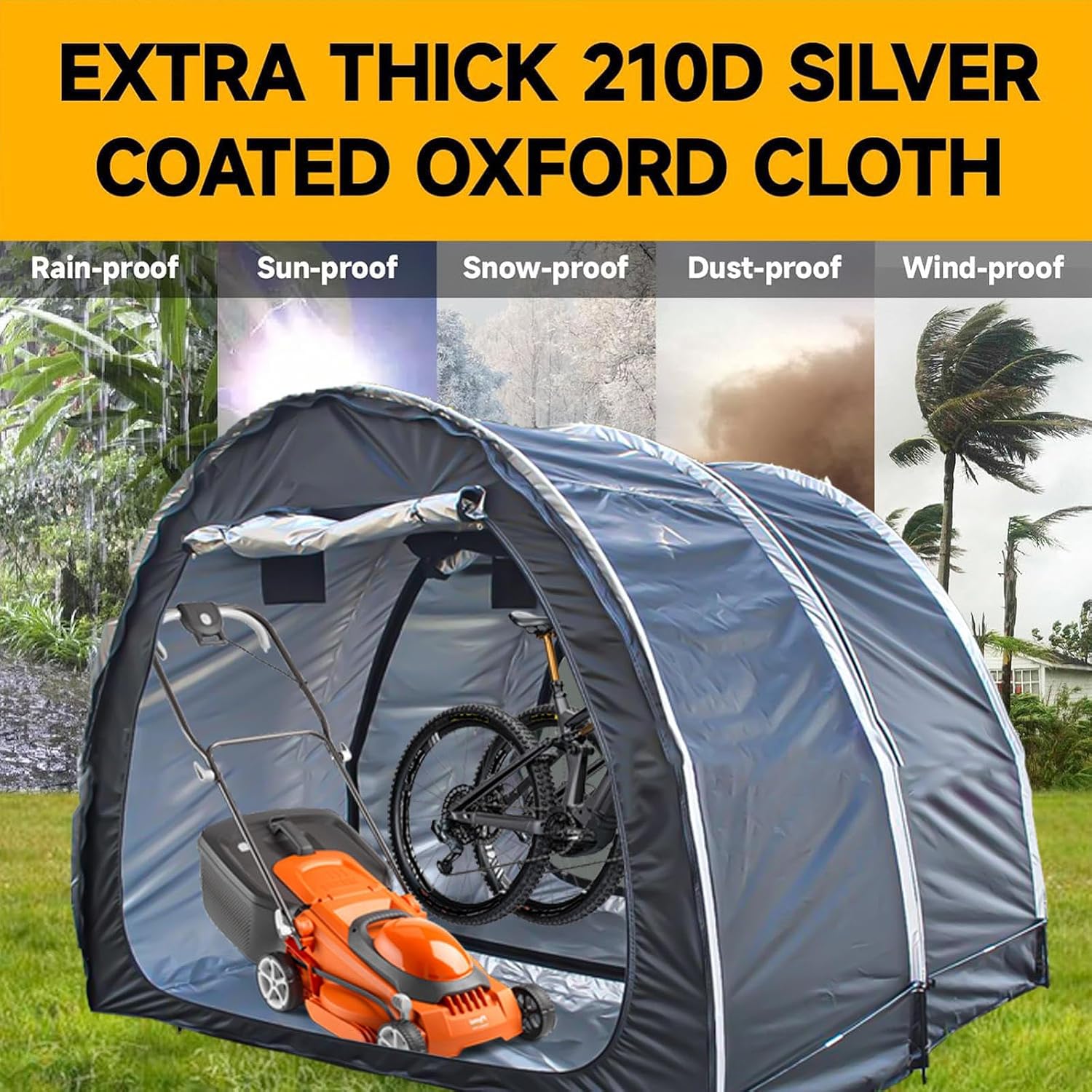 2 PCS Bicycle Tent Can Be Spliced Small Shed Outdoor Storage with Double Doors for 2-5 Bikes Bike Storage Shed,Black