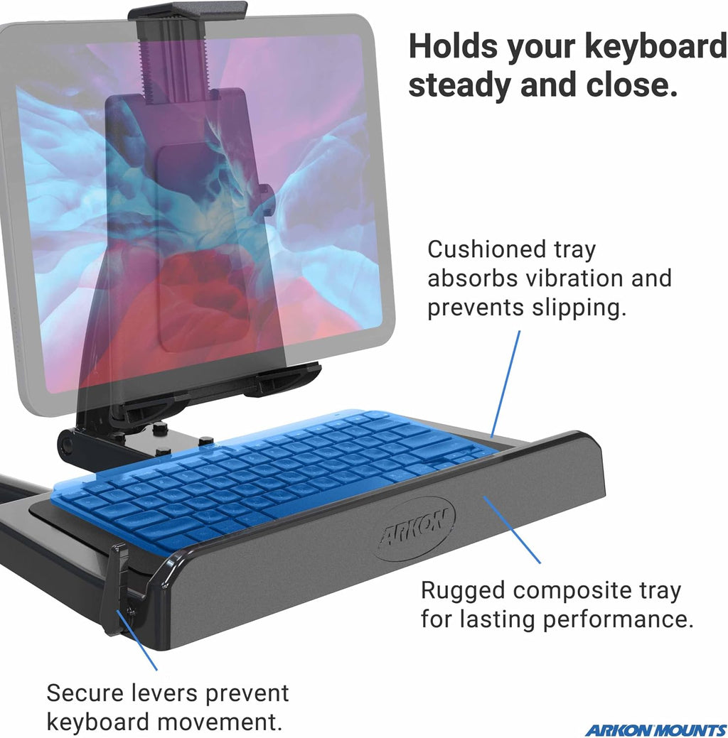 ARKON Mounts -Tablet And Keyboard Tray Combo Car Mount | Tablet Holder For Car | Professional-Grade Durability | Easy Installation | Keyboard Tray | Fits iPad and Samsung Tablets