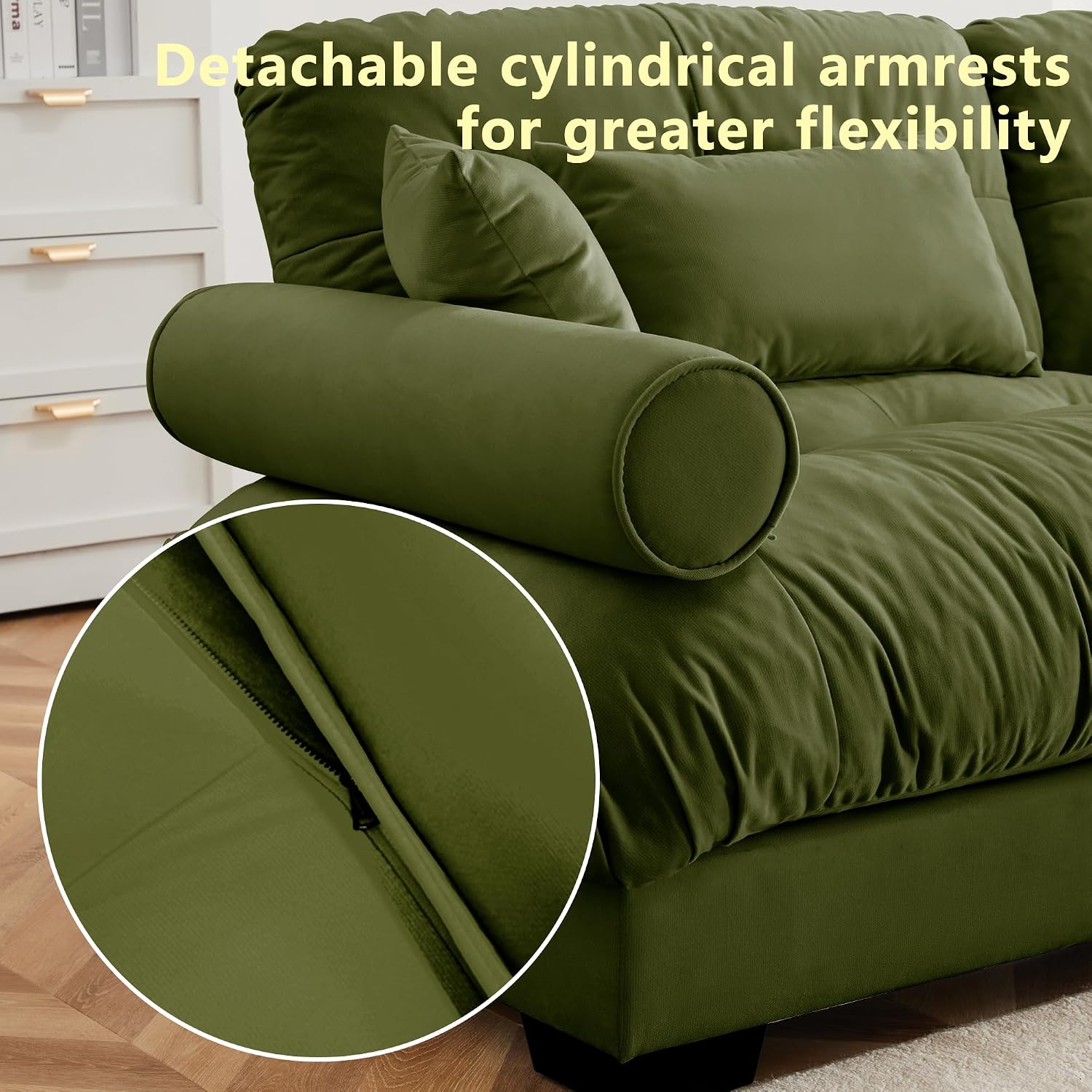 Loveseat Sofa 93.7' Modular Sectional Sofa, 2 Seater Modern Cloud L Shaped Couch, Oversized Sectional Couches for Living Room, Comfy Velvet Sofas Deep Seat Couch with 4 Pillows, Green