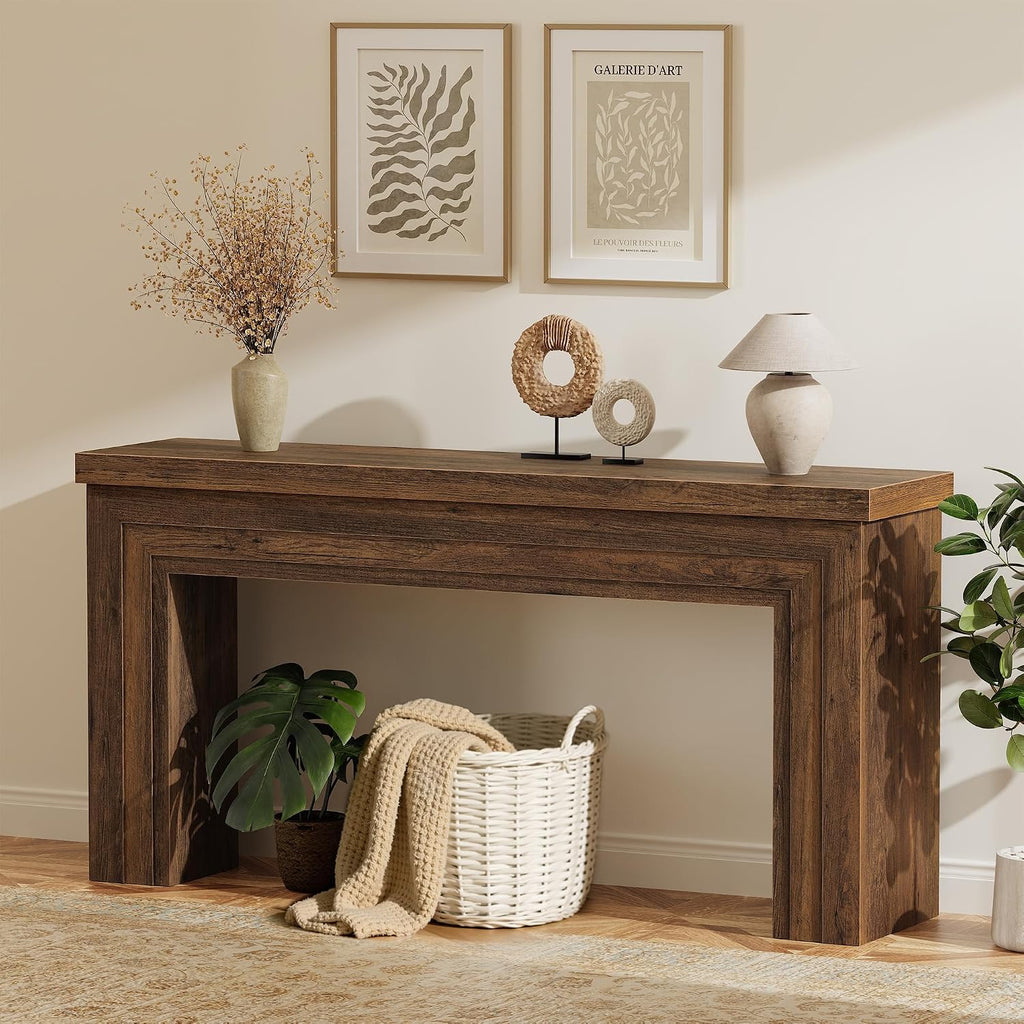 Huuger 63 Inch Entryway Table, Retangular Console Table, Farmhouse Sofa Table Behind the Couch, Long for Entrance, Hallway, Foyer, Living Room, Rustic Brown