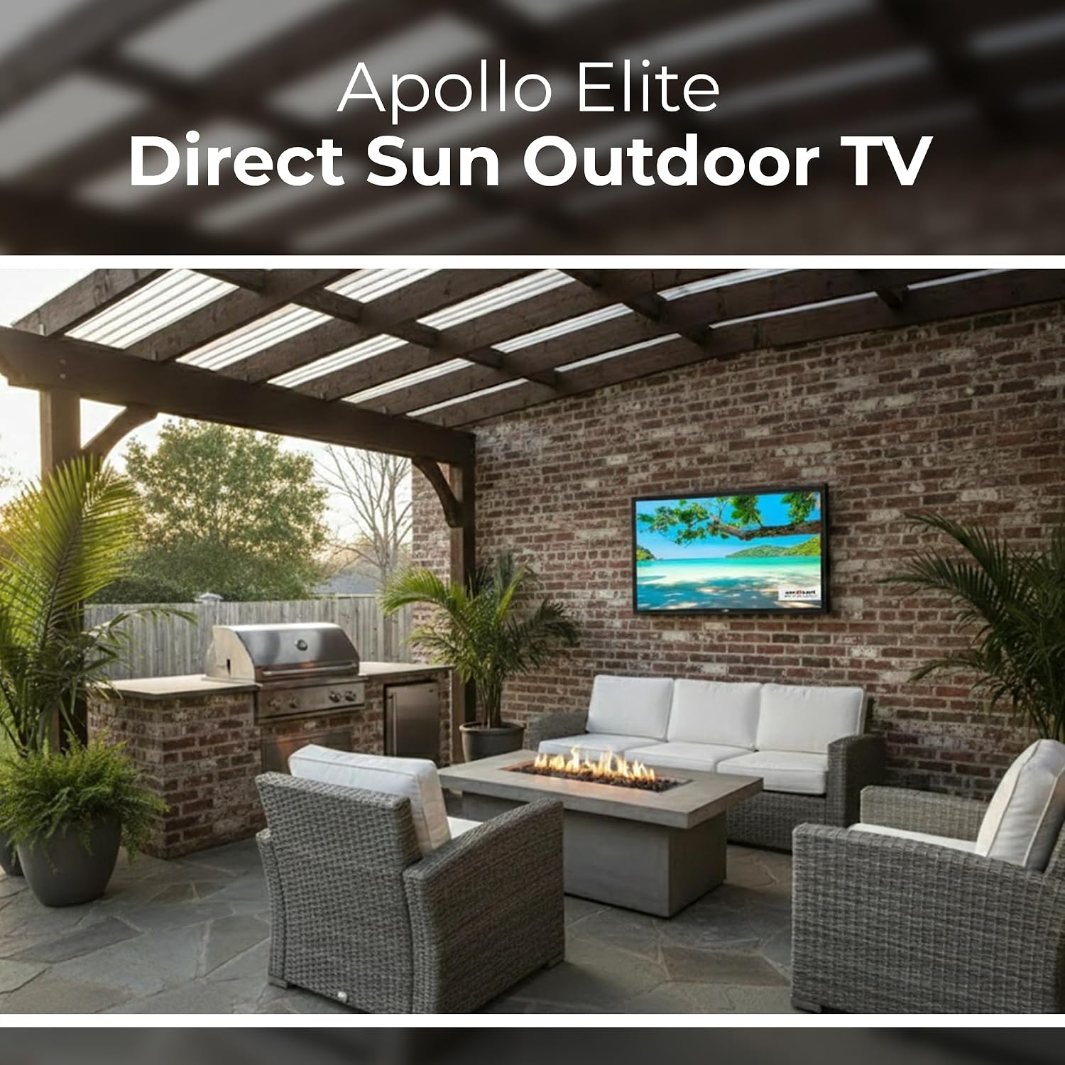 Apollo Enclosures 43 Inch Outdoor TV Enclosure Weatherproof for 39–43 Inch TVs - Direct Sun Outdoor TV Protector with Anti-Glare Safety Glass - Front-Cover Airflow for Direct Sun Protection