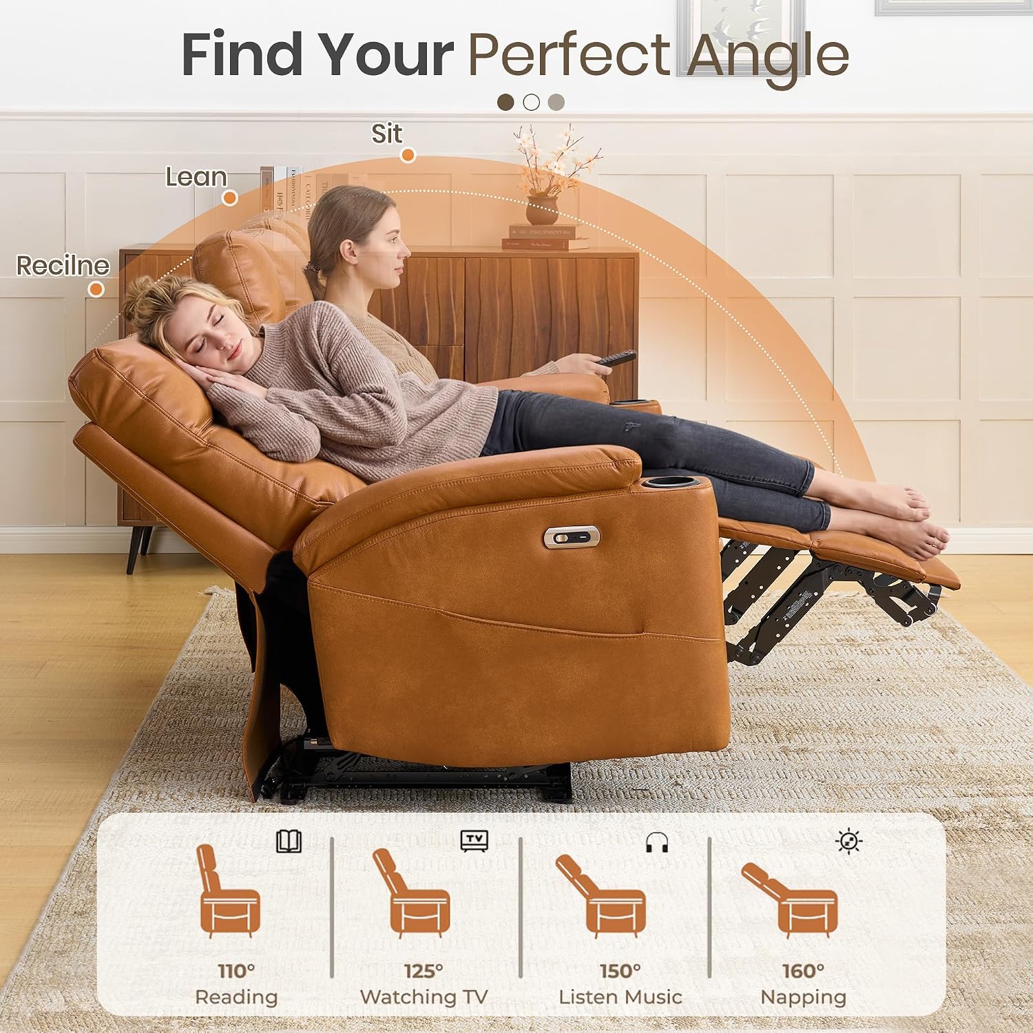 Power Recliner Loveseat, Electric Reclining Sofa with Wireless Charger, Wall Hugger Loveseat Recliner with Extended Footrest, 2-Seater Couch for Living Room, RV & Office (Brown)