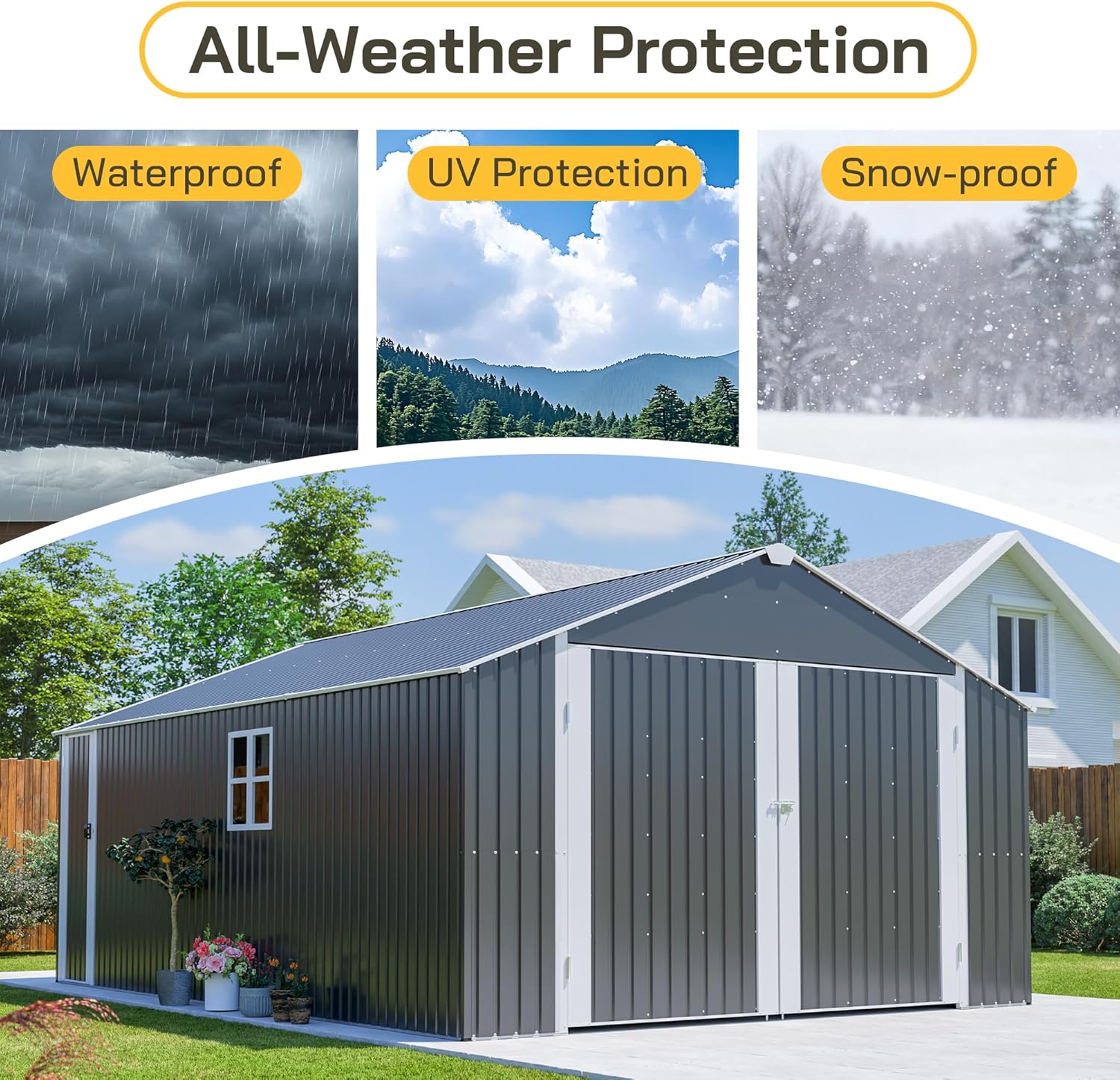 YOPTO 12x20 FT Outdoor Storage Shed,Metal Shed W/ 2 Windows & Lockable Reversible Door,Garden Tool House W/Updated Frame Structure & Sloped Roof,All Weather Waterproof for Backyard,Patio,Lawn,Grey