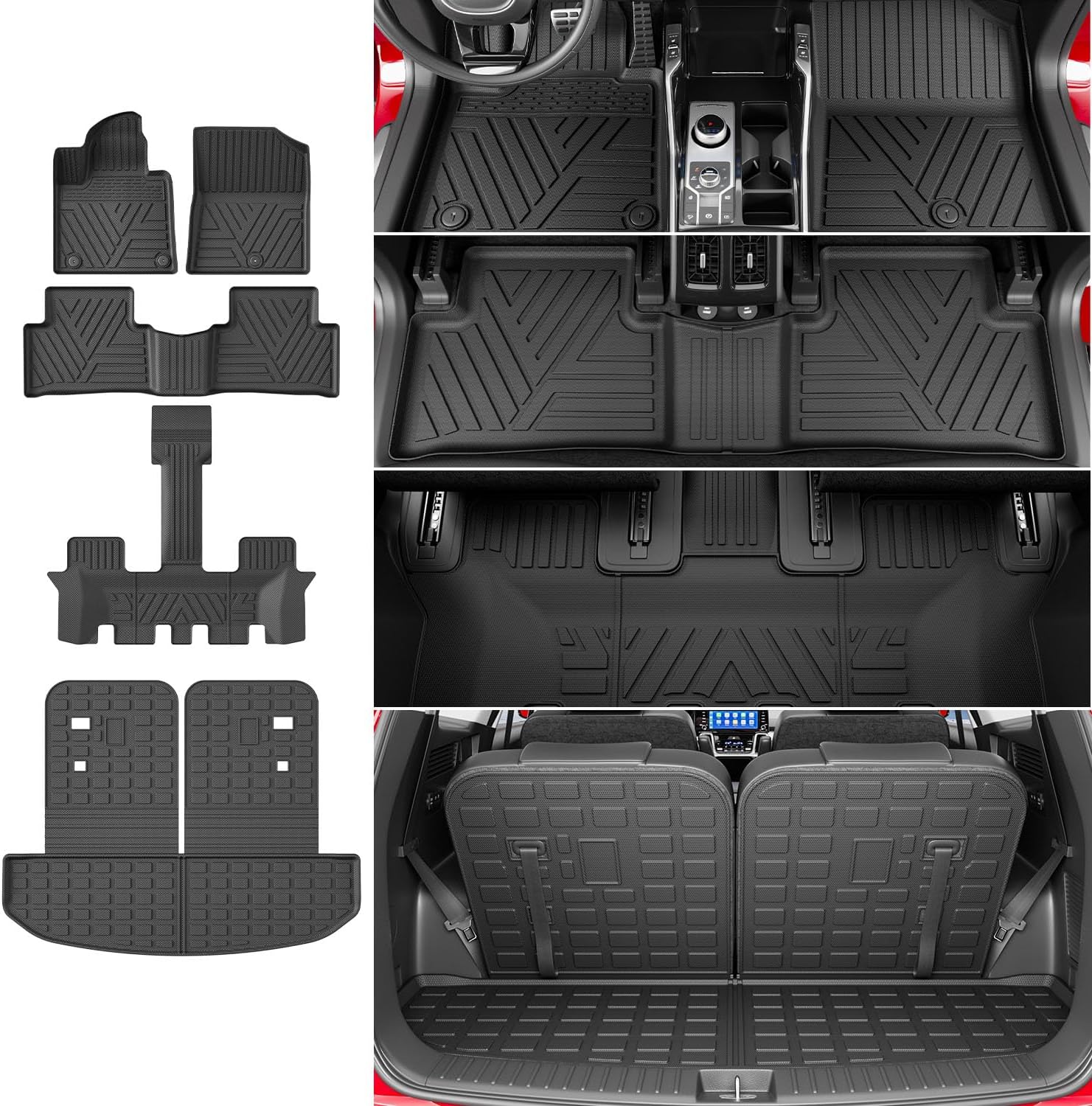 xipoqix Fuel 6&7 Seats Floor Mats Cargo Mat Compatible with 2021-2026 Kia Sorento Not for Hybrid TPE Replacement for 2021-2026 Kia Sorento Accessories (Trunk Mat with Backrest Mat+Floor Mats)