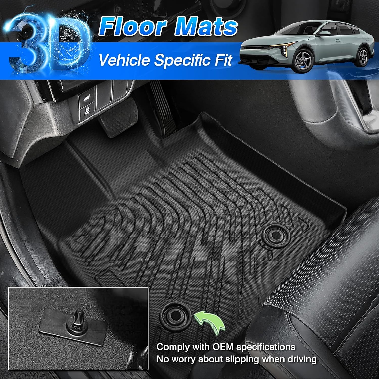 K4 Floor Mats - Car Mats for Kia K4 5 Seats 2025 2026, All Weather Floor Mats and Cargo Liner for K4 Accessories, Heavy Duty Rubber Mats, Car Accessories