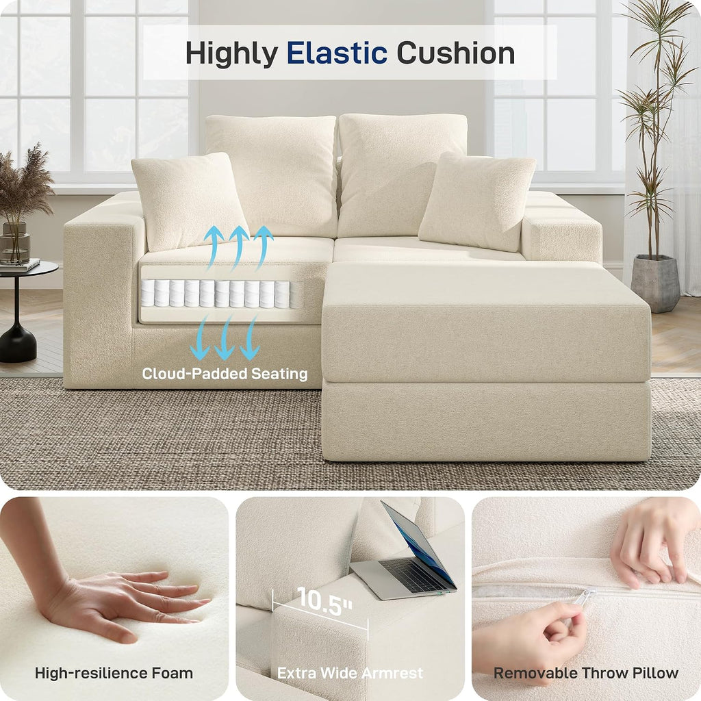 Cloud Modular Sectional Sofa, Comfy Boneless Couch for Living Room, Modern L-Shaped Couch with Reversible Chaise, Customizable Sleeper Sofa with Non Slip, No Assembly & Deep Seat, Beige