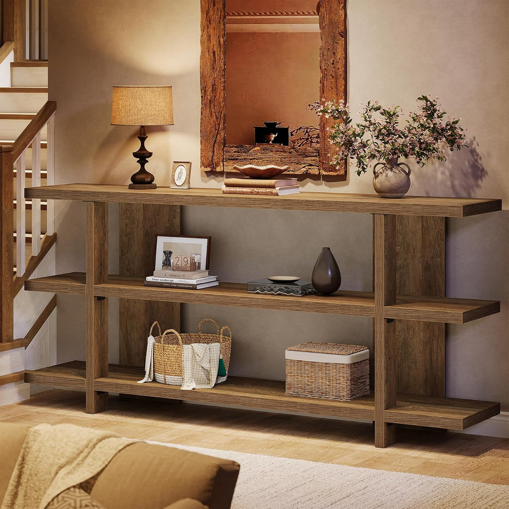 Tribesigns 63 Inches Long Console Table with Storage, Wooden Narrow Entryway Table with 3-Tier Shelf, Farmhouse Accent Foyer Sofa Furniture for Entryway, Living Room, Hallway
