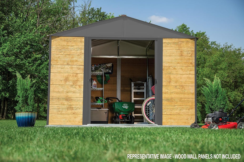 Arrow Shed 8' x 8' Ironwood Galvanized Steel Outdoor Shed Kit, Anthracite