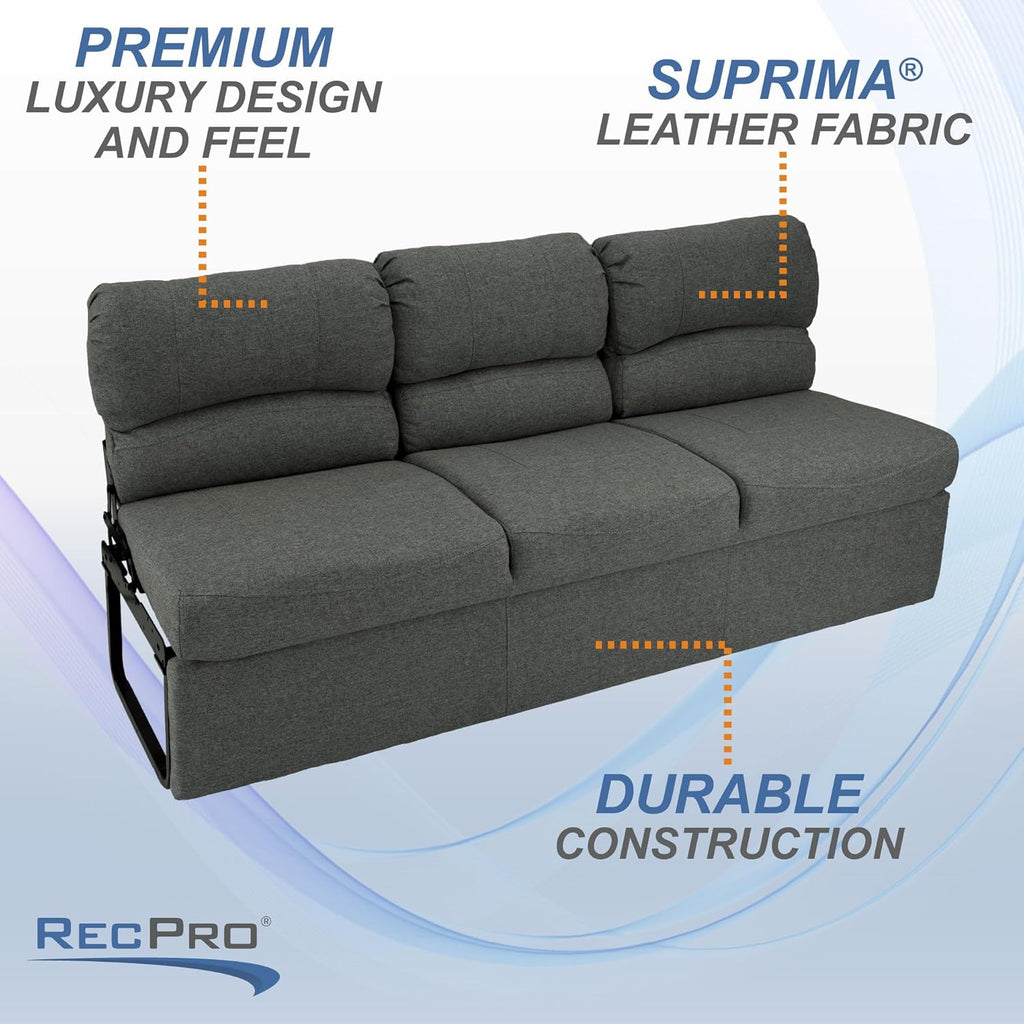 RecPro 68' RV Jackknife Sleeper Sofa with Drop-Down Console | Cloth Fabric | 2 Colors to Choose from | Furniture for RV and Camper (Fossil Cloth)