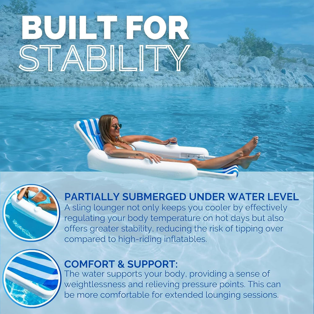 SWIMLINE ORIGINAL 10000M Sunchaser Sling Style Floating Lounge Chair Pool Float | Molded Frame & Pontoon Design | Pool Floats Adult | Pool Lounger | Pool Accessories | Pool Chairs and Lounges