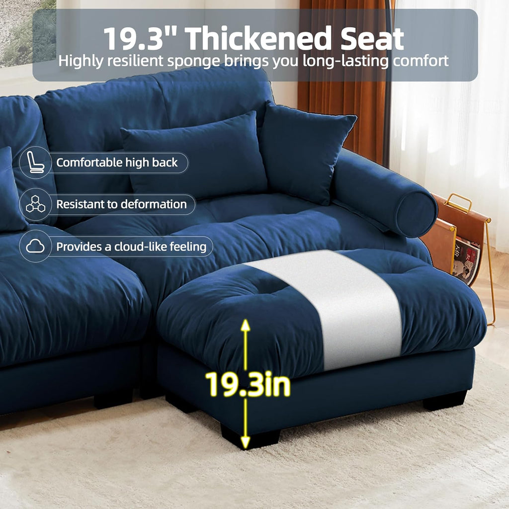 Loveseat Sofa 93.7' Modular Sectional Sofa, 2 Seater Modern Cloud L Shaped Couch, Oversized Sectional Couches for Living Room, Comfy Velvet Sofas Deep Seat Couch with 4 Pillows, Blue