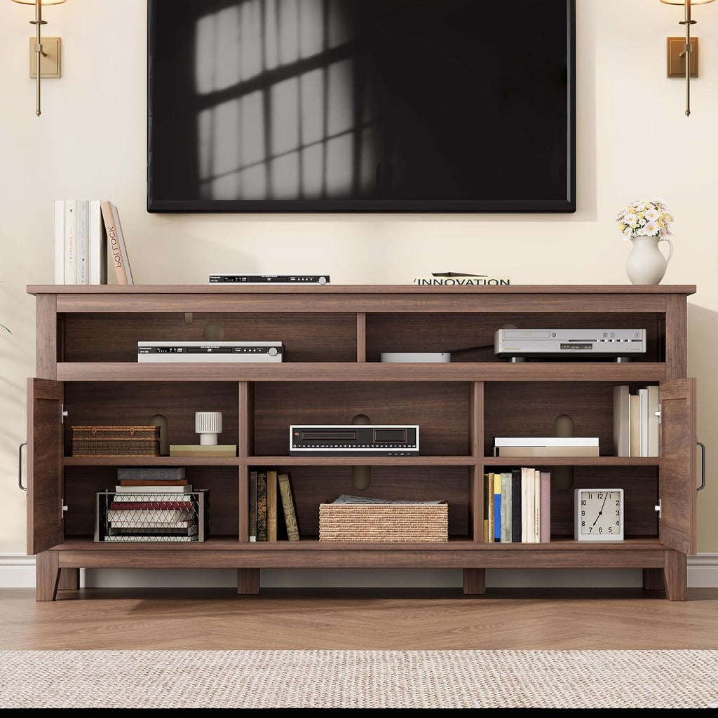 Garvee 63 Inch TV Stand, Entertainment Center with Adjustable Shelves, Farmhouse TV Stand with Cabinet Doors,for Living Room
