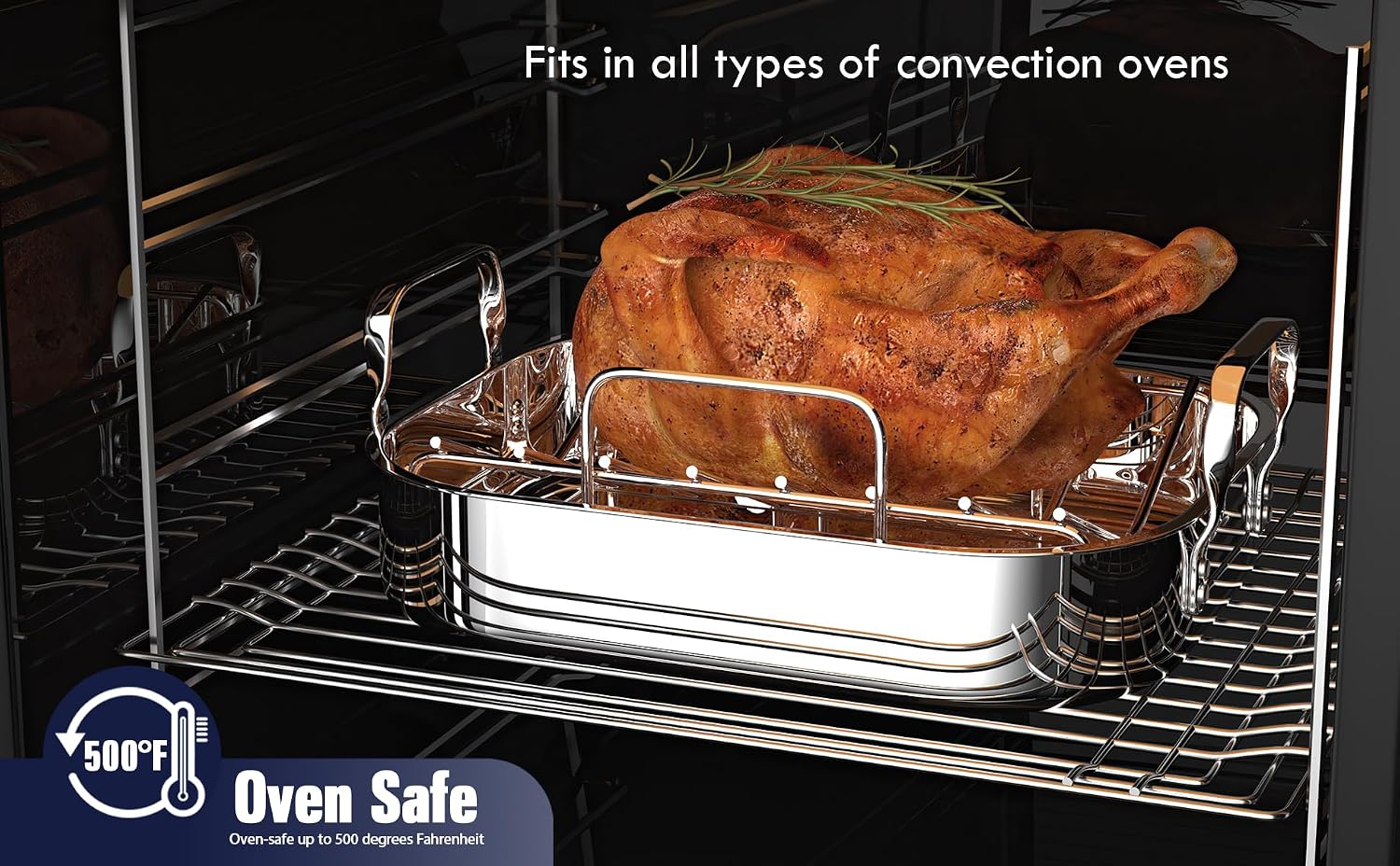 Cooks Standard Classic 16 x 13 Inch Stainless Steel Roaster Pan with V-Shaped Rack, Turkey Roasting Pan with Rack, Large Capacity, Oven and Dishwasher Safe