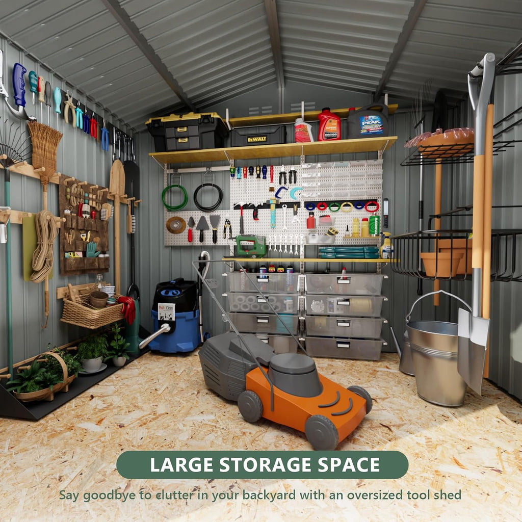 Metal Storage Shed,10x8 Outdoor Storage Building,Large Backyard Sheds with Lockable Doors,Waterproof Outside Storage Sheds，White