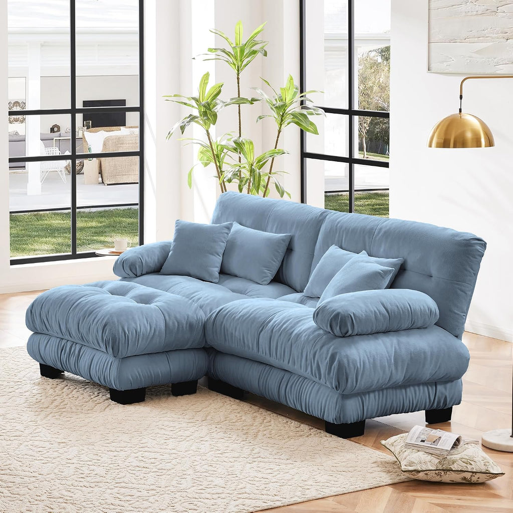 Modular Sectional Sofa, Comfy Cloud Couch Oversized Loveseat with Ottoman, Sectional Couches for Living Room, Modern Chenille L Shaped Couch, Sleeper Deep Seat Sofa with Throw Pillows, Blue