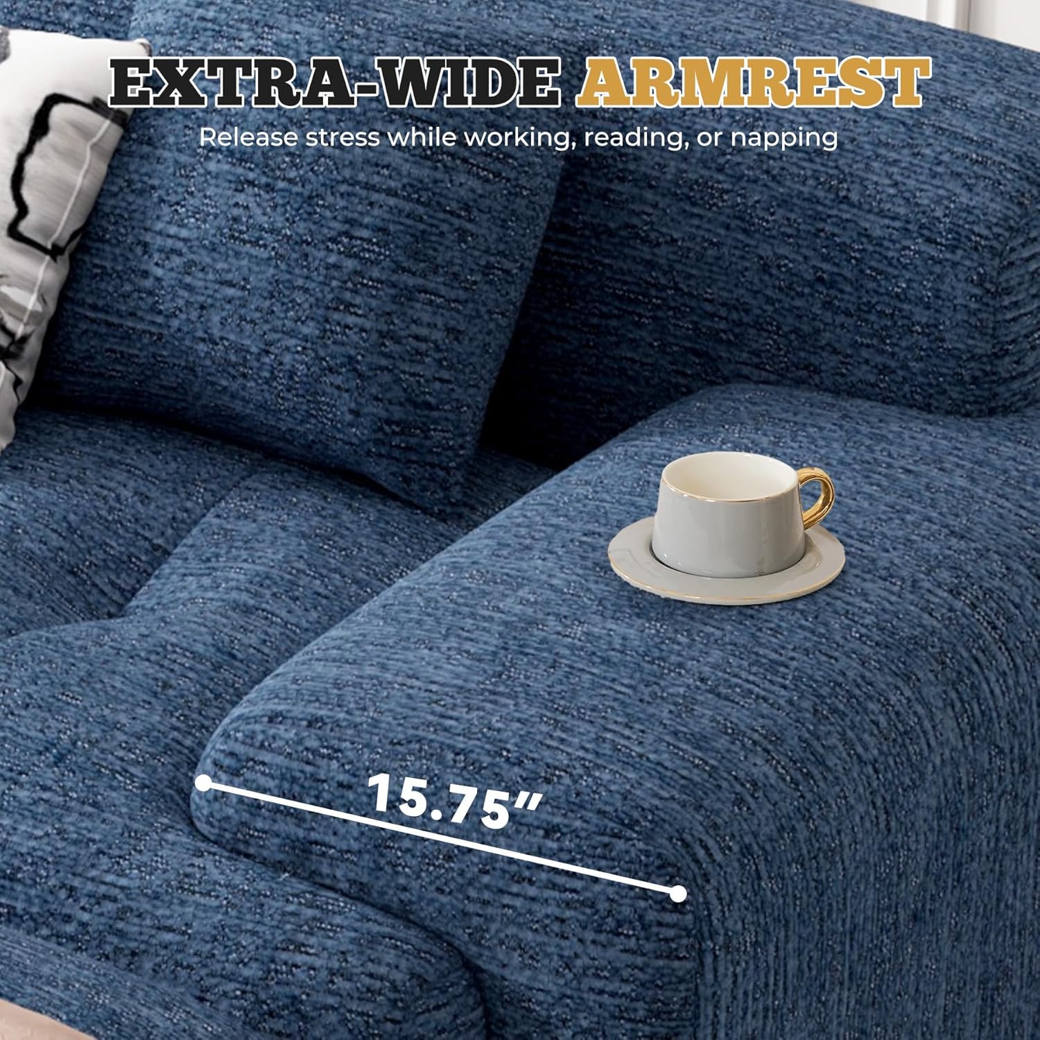 122' Modern Boneless Couches for Living Room, Convertible L Shaped Modular Sectional Sofa,4 Seater Cloud Couch Sofa Set, Blue 1 PCS