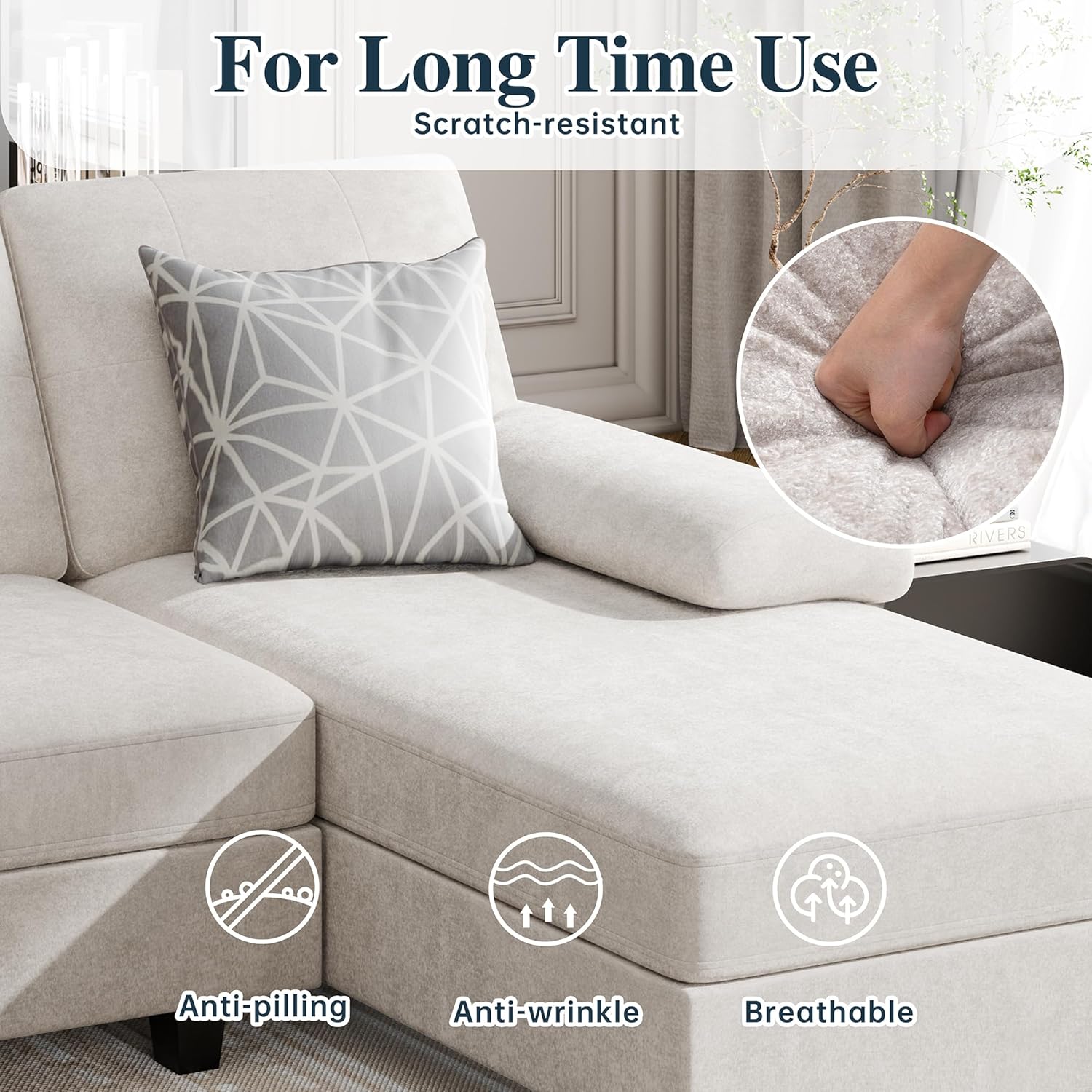 106' U Shaped Sectional Sofa for Living Room, 4-Seat Fabric Couch with Double Chaise Longue, Comfortable Large Sectional with 300lbs Capacity per Seat for Apartment & Home, Pure White