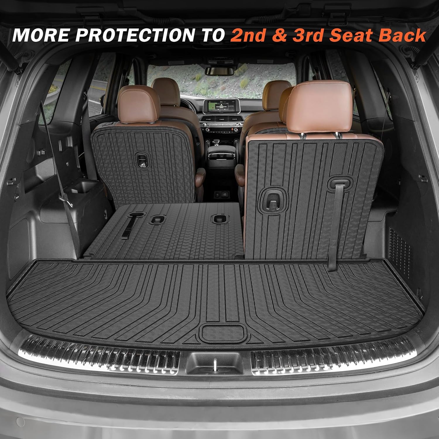 KUST Floor Mats Set for 2020-2025 Kia Telluride Accessories (7 Seats), Rear Cargo Trunk Liner with 2nd/3rd Row Backrest Kick Mat All Weather Protection TPE Rubber Raised Edge, Full Set of 9pcs