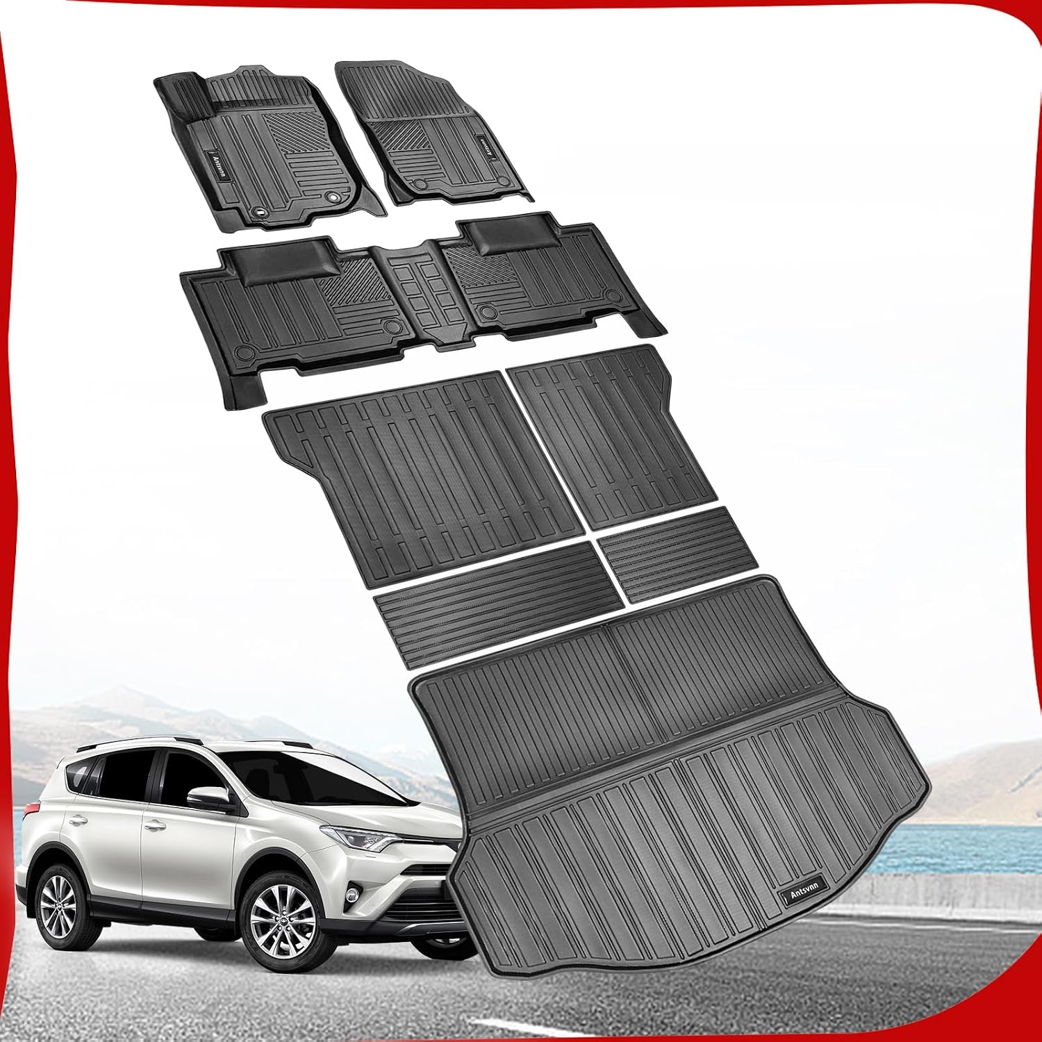 Fit for 2013-2018 Toyota RAV4 Floor Mats Cargo Mat Backrest Mat, All-Weather 3D Custom Interior Car Cargo Trunk Liners Fit LE/SE/XLE/Limited/Platinum/Adventure, AWD&FWD Accessories（Full Set）