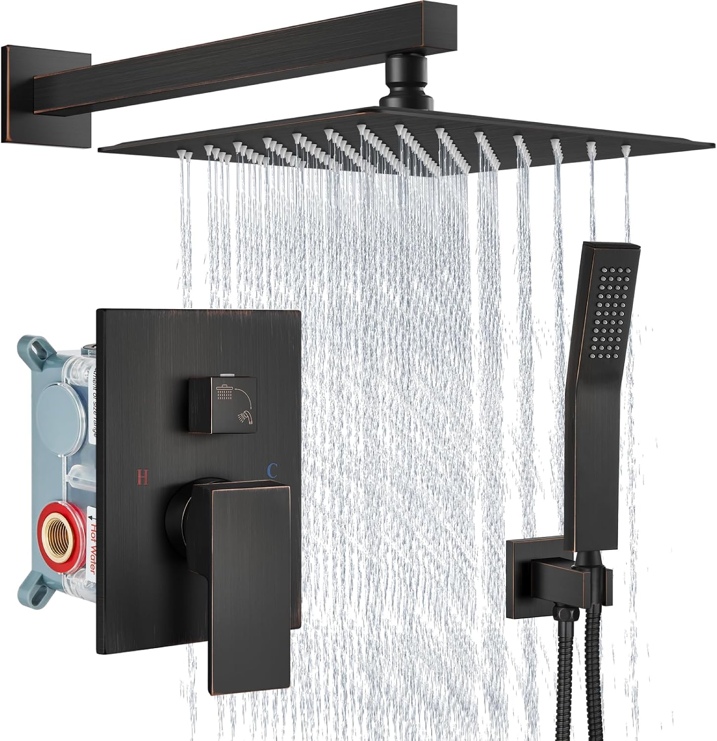 Aolemi Shower Faucet Set Rain Shower System with Handheld Spray Bathroom Shower Combo Rough-in Valve and Shower Trim Kit Included Oil Rubbed Bronze 12 Inch Wall Mount Shower Head