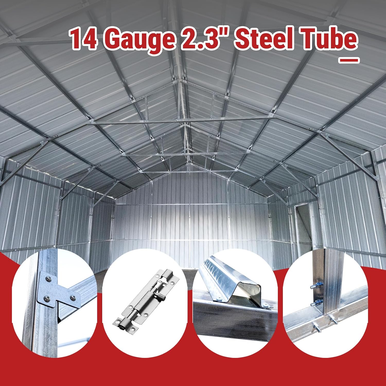 12x20FT Outdoor Metal Storage Shed, Galvanized Steel Portable Building with Double Swing Doors, Heavy-Duty Carport for Tools, Motorcycle, Equipment Storage