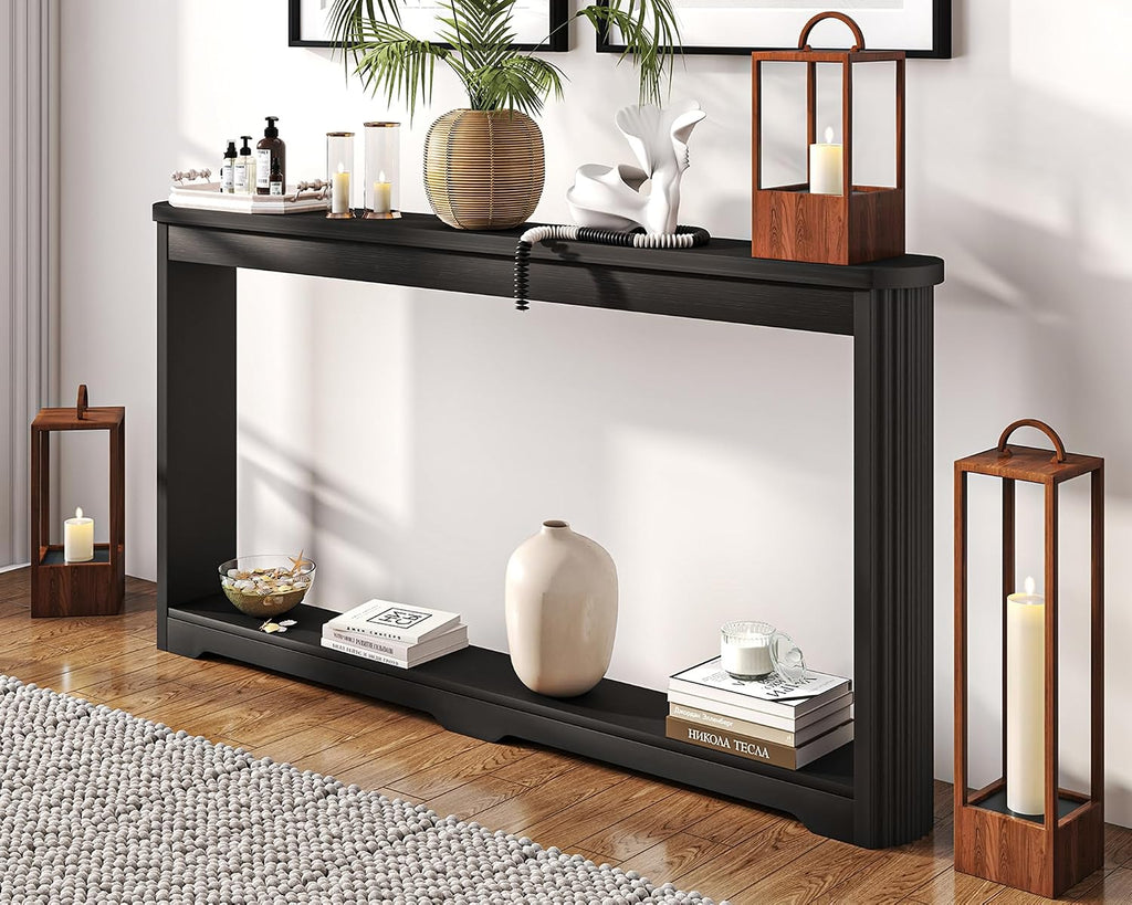 Rovibek Modern 70 Inch Entryway Table Narrow - Behind Sofa Table Narrow, 8 Inch Deep Console Table Behind Couch with Open Storage, Black Entryway Table for Hallway, Foyer, Living Room