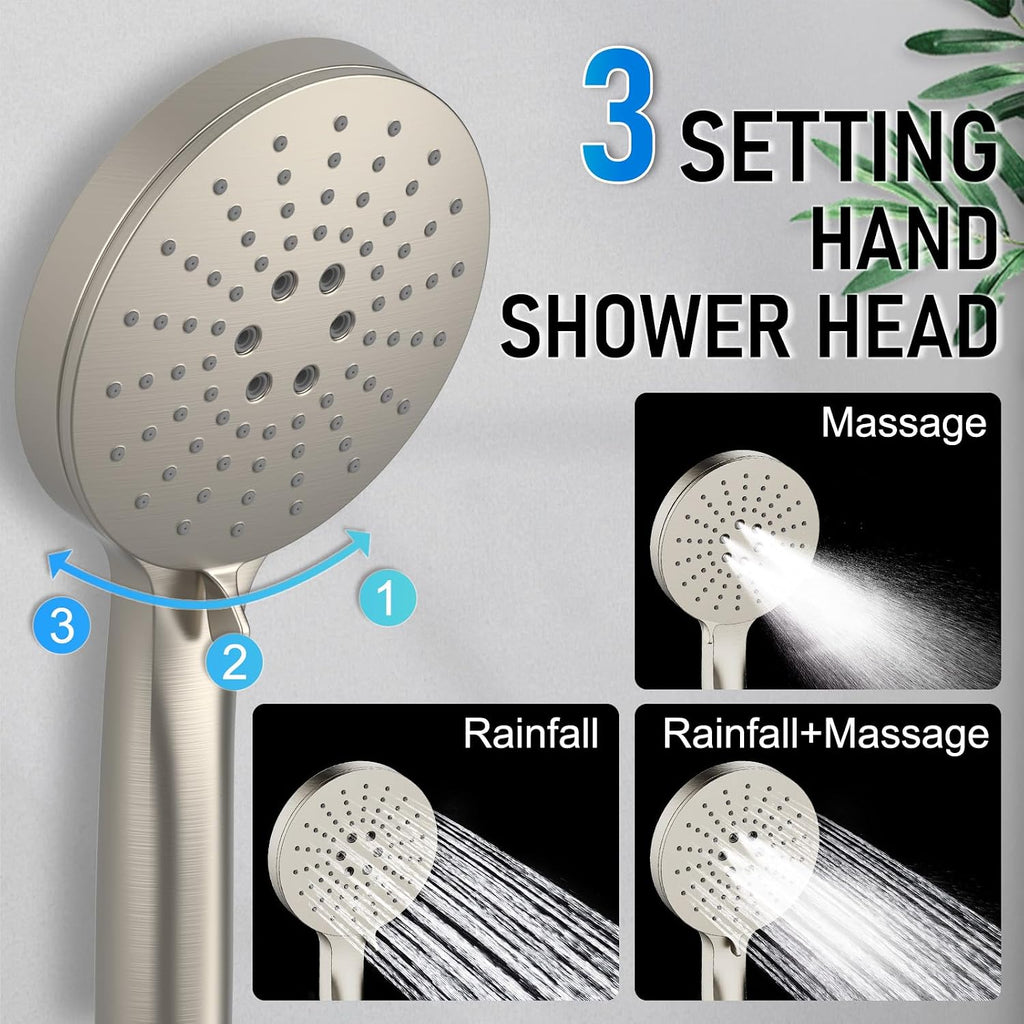 Iriber Thermostatic Shower System Wall Mount with 10 Inch Roud Rainfall Shower Head and Handheld,Shower Faucet Mixer Trim Kit (Valve Included),Brushed Nickel