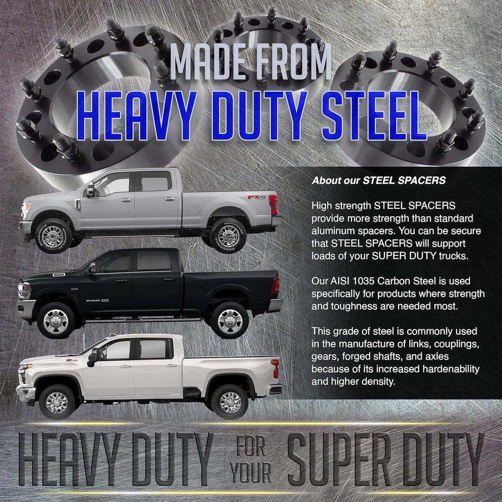 Wheel Accessories Parts 1 Pc Steel Wheel Spacers 8 on 200mm 8x200mm 2.00 Inch Thick 142mm Hub M14x1.5 14x1.5 Thread Stud Fits 2019+ Ram 3500 2003+ Ford F350 (Dually - Front Only)