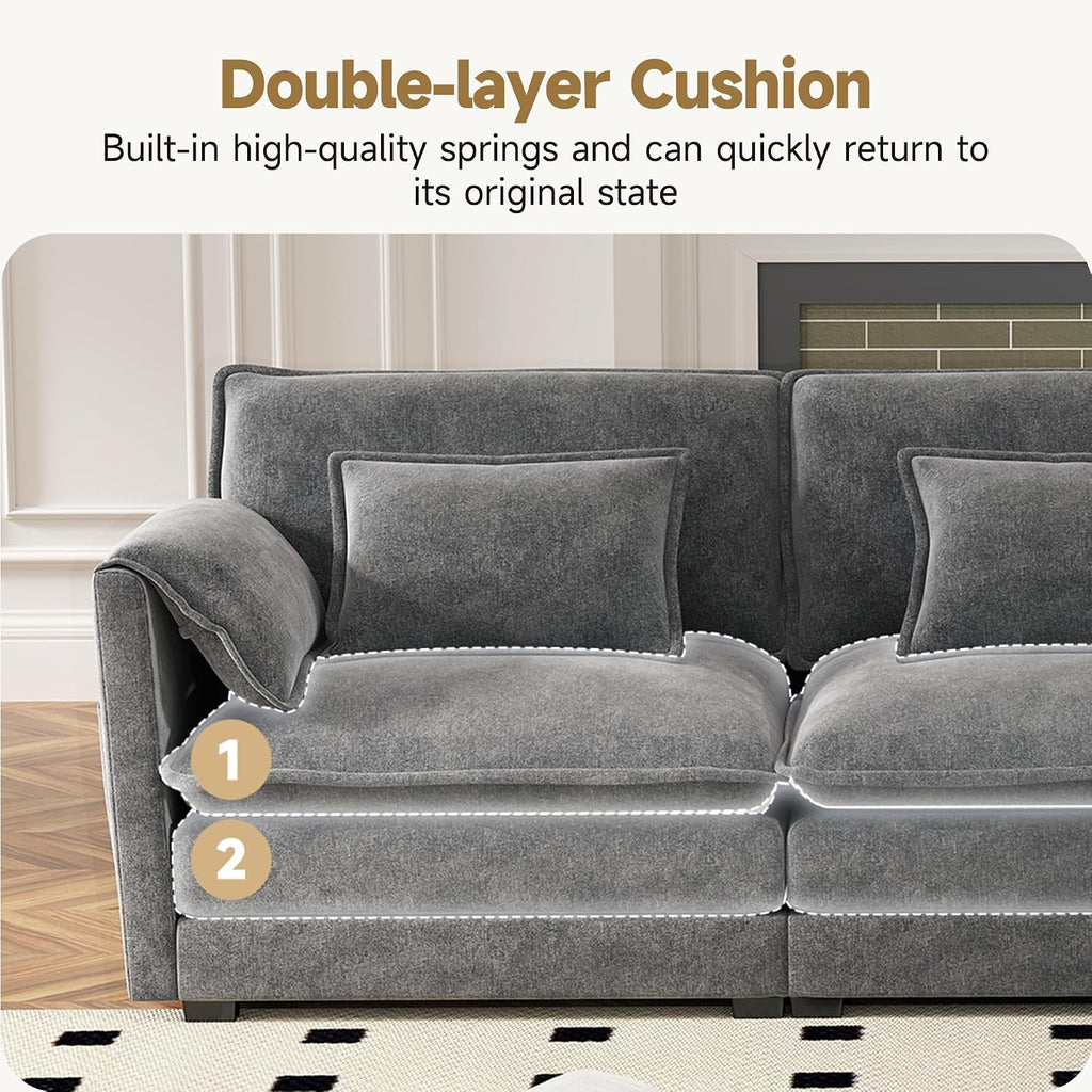 Real Relax 145'' Modular Sectional Sofa, 4 Seat Chenille Convertible Couch with 8 Pillows and 2 Armrest Pillows for Living Room, Office and Leisure Places, Dark Gray