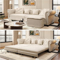 89' King Size Sleeper Sofa Bed, 3-in-1 Convertible Pull Out Chesterfield Sleeper Couch with Ottoman, Oversized Velvet Button Tufted L Shaped Sofa for Living Room Small Spaces, Beige White