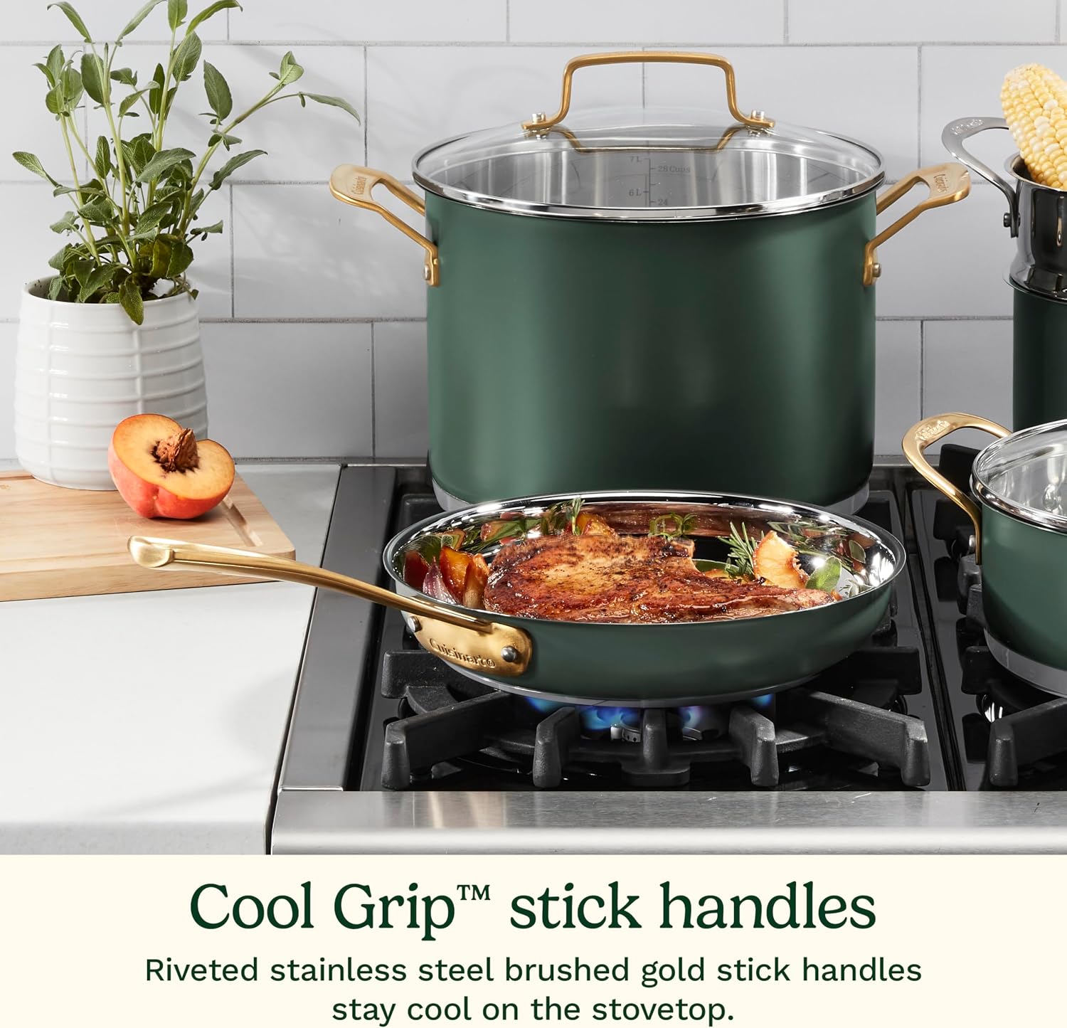 Cuisinart Cookware Set, 11 Piece Stainless Steel Cookware Pots and Pans, Home and Kitchen Durable Stainless Steel for Everyday Cooking, Matte Thyme, MT89G-11