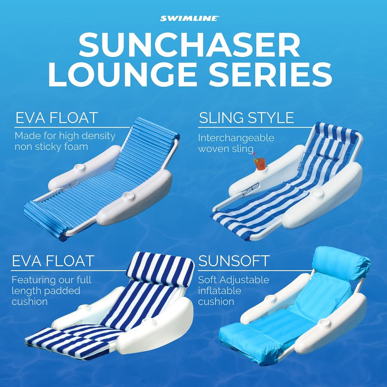 Swimline Eva Sunchaser Lounger Seat Pool Float , White