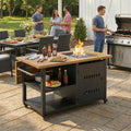 44' Propane Fire Pit, Gas Fire Pits for Outside Patio with Cover, Moveable Outdoor Storage Cabinet with Handle/Wine Guard, BBQ Grill Cart for Patio with Extendable Tabletop for Deck, Black