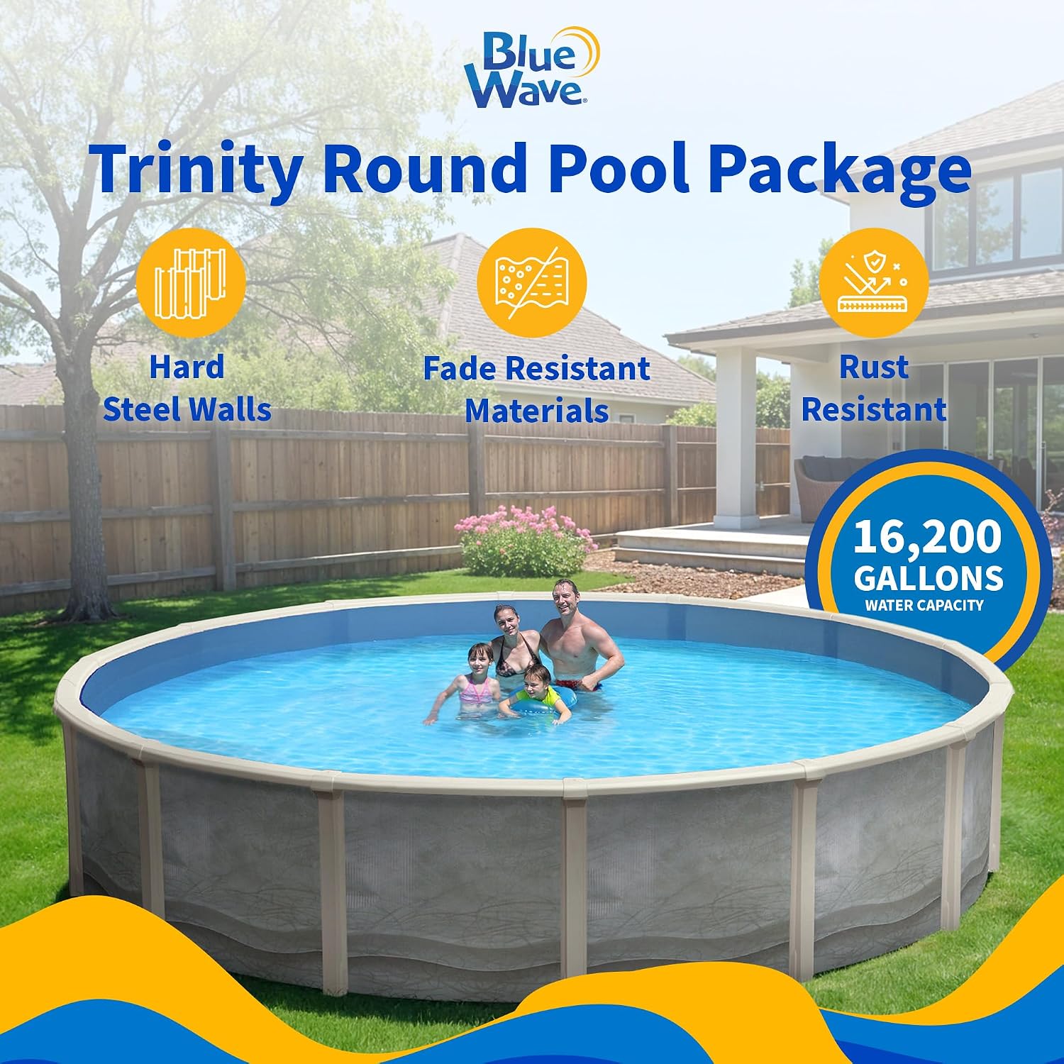 Trinity 27-ft Round 52-in Deep Steel Wall Pool Package with 7-in Top Rail