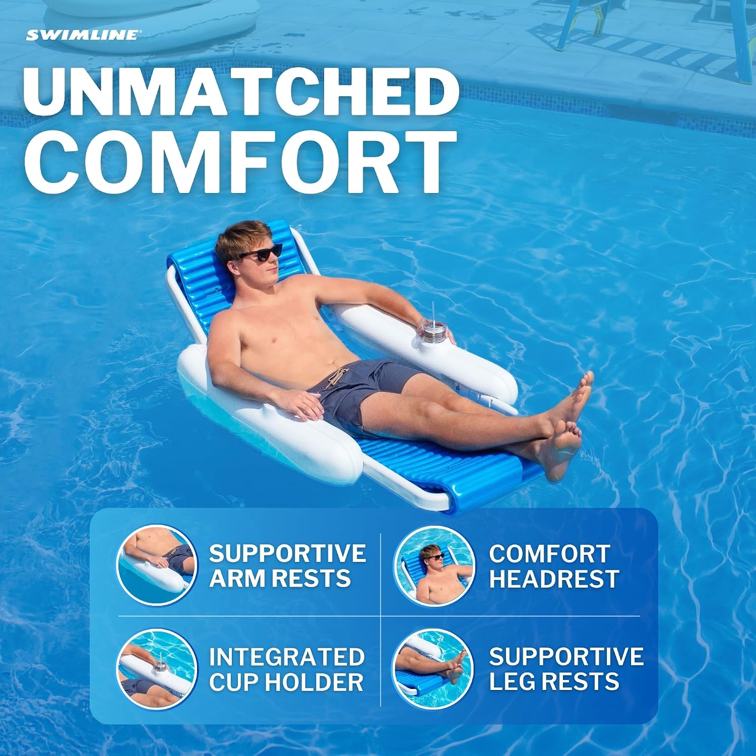 Swimline Eva Sunchaser Lounger Seat Pool Float , White