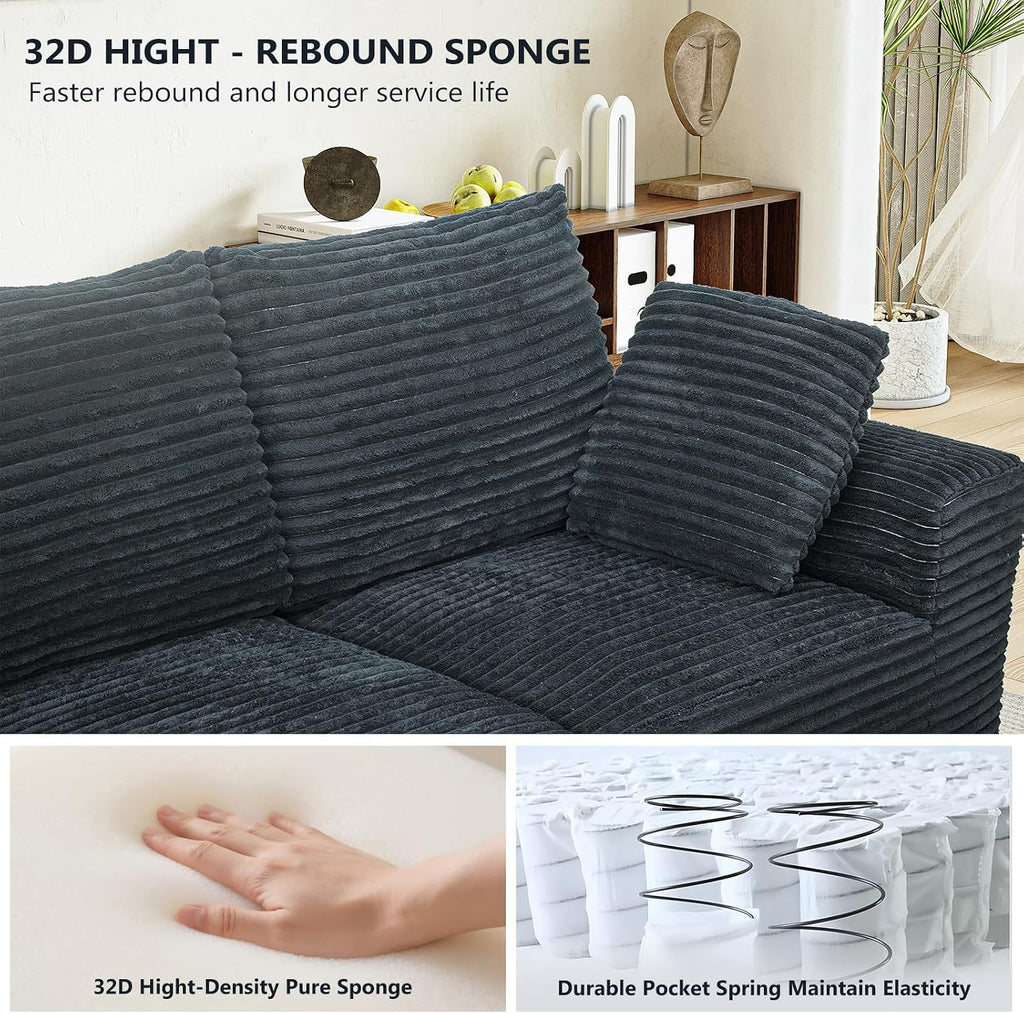 104.3' Modular Sectional Cloud Couch, Boneless Couches for Living Room, 3 Seater Modern Lounge Couch, No Assembly Required, Black