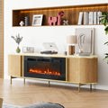 Luxury 70' Fluted TV Stand with Fireplace, Modern Chic Entertainment Center for TVs Up to 80', TV Console for Living Room, Media Cabinet with Storage,70 Inch, Oak