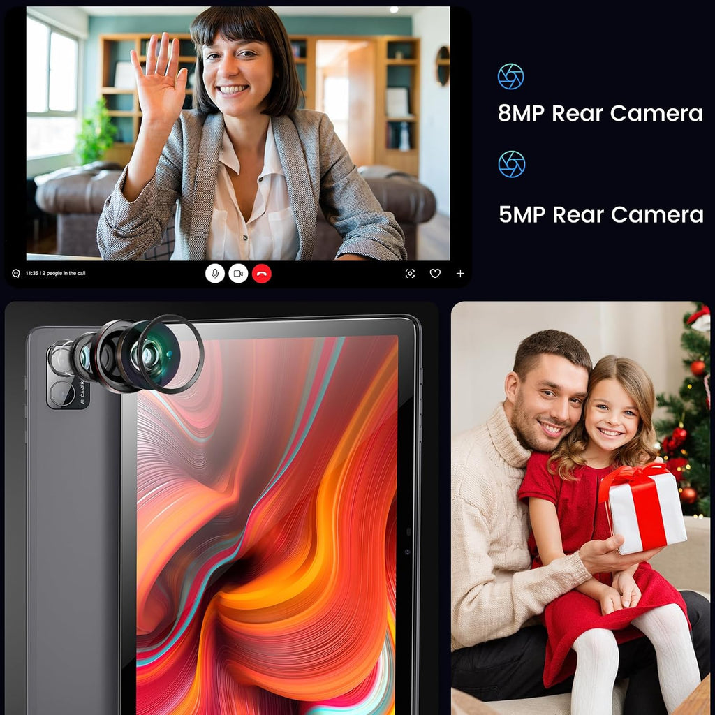 Azeyou Android Tablet 10 Inch, 8GB RAM 128GB, Octa-Core, 1280×800 IPS Display, WiFi 6 Bluetooth 5.0, 6000mAh Long-Lasting Battery, Dual Camera, Face Unlock, Parent Control, GMS Certified, Metal