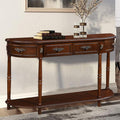 Retro Curved Console Table, 52' Half Moon Console Table Sofa Table Entryway Table with 2 Drawers 1 Open Shelf Solid Pine Legs for Living Room,Entryway,Hallway,Cherry
