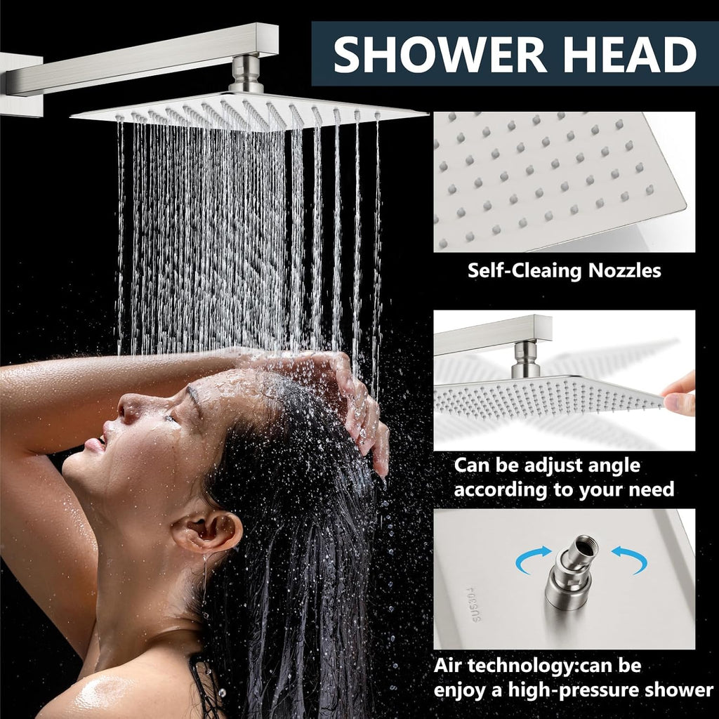 Aolemi Shower Faucet Set Rain Shower System with Handheld Spray Bathroom Shower Combo Rough-in Valve and Shower Trim Kit Included Brushed Nickel 16 Inch Wall Mount Shower Head