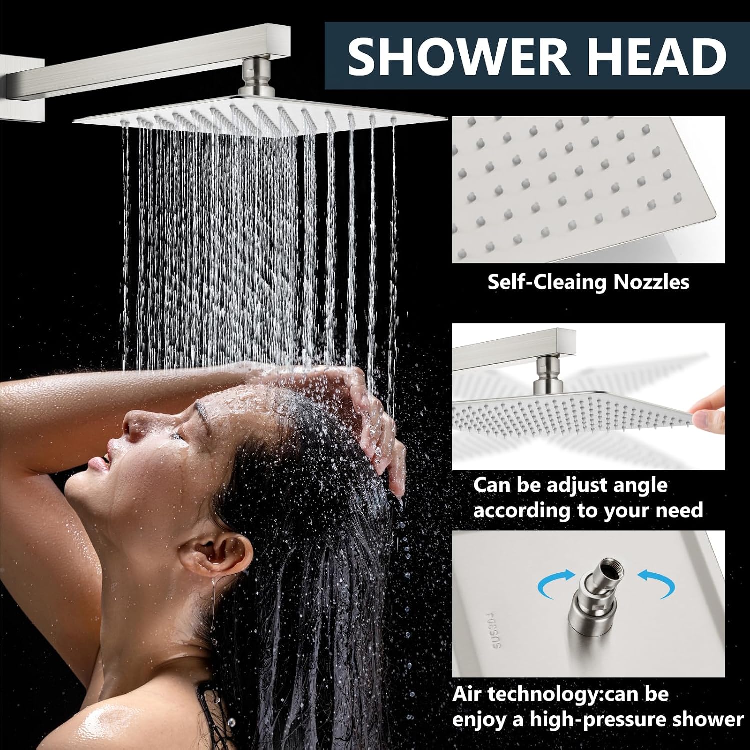 Aolemi Shower Faucet Set Rain Shower System with Handheld Spray Bathroom Shower Combo Rough-in Valve and Shower Trim Kit Included Brushed Nickel 16 Inch Wall Mount Shower Head