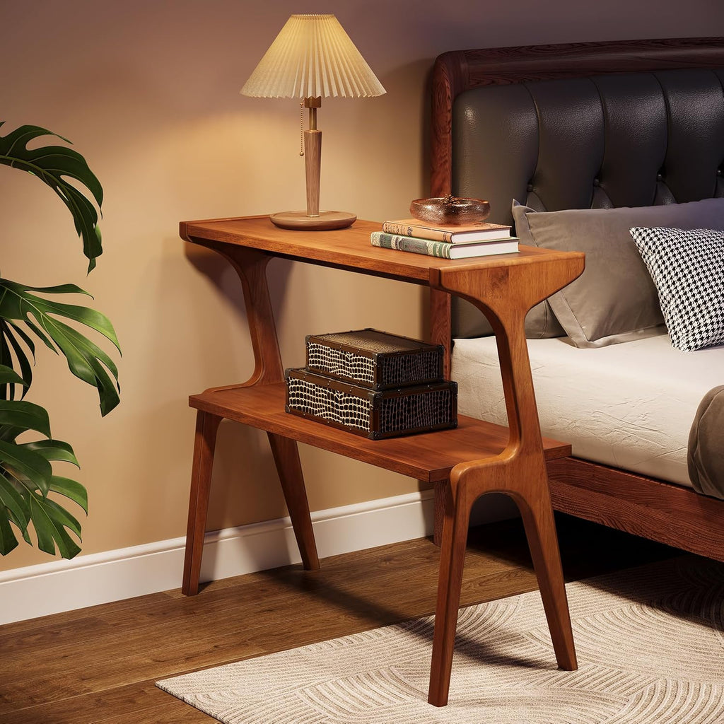 Tribesigns Set of 2 Wood End Table, Farmhouse Couch Side Table, Narrow Bedside Table for Bedroom, Living Room, Small Spaces, Easy Assembly, Walnut